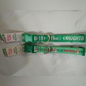 2 Merry & Bright Festive Dog Collars:  Feliz Navidog and Naughty Nice (L)